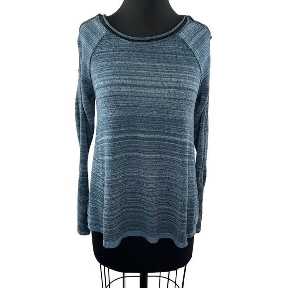 FREE PEOPLE We The Free Blue Rolled Round Neck Cotton Blend Long Sleeve Top XS - Picture 1 of 9